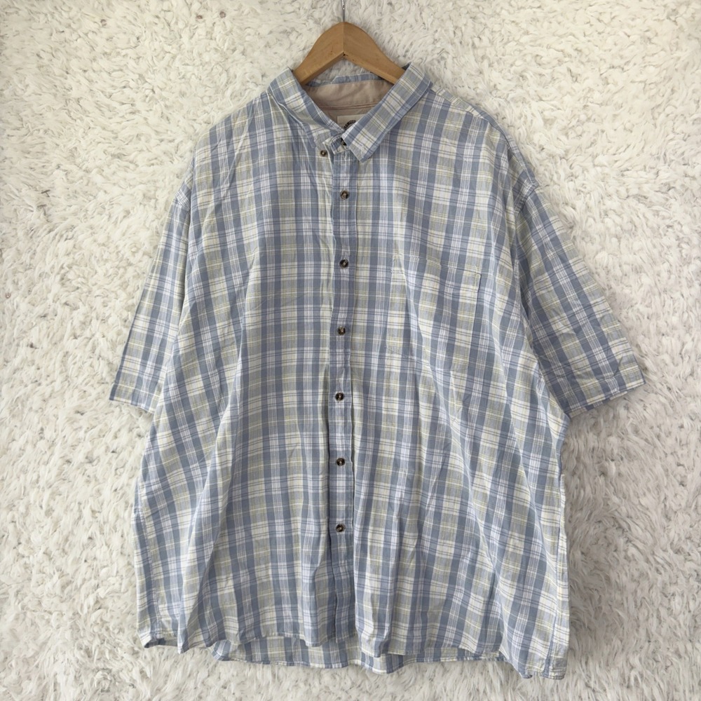 Dubinik Plaid Button Down Shirt 4XL Blue Yellow Short Sleeve‎ Casual Dadcore